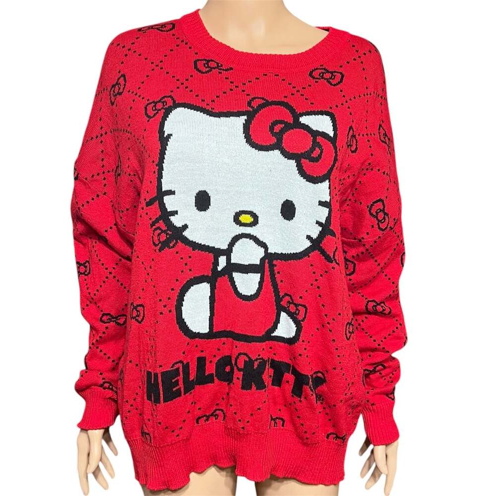 Sanrio Hello Kitty Red Intarsia Knit Oversized Sweater